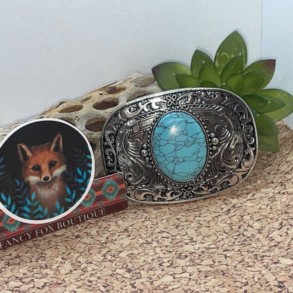 Turquoise Sale Stone Silver Western Southwest mens womens unisex Belt Buckle - Picture 6 of 9